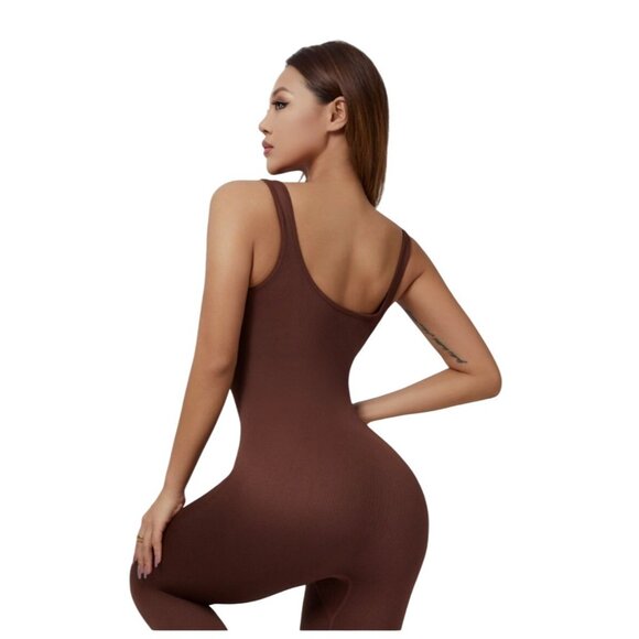 Brown Sleeveless Jumpsuit - Picture 3 of 6